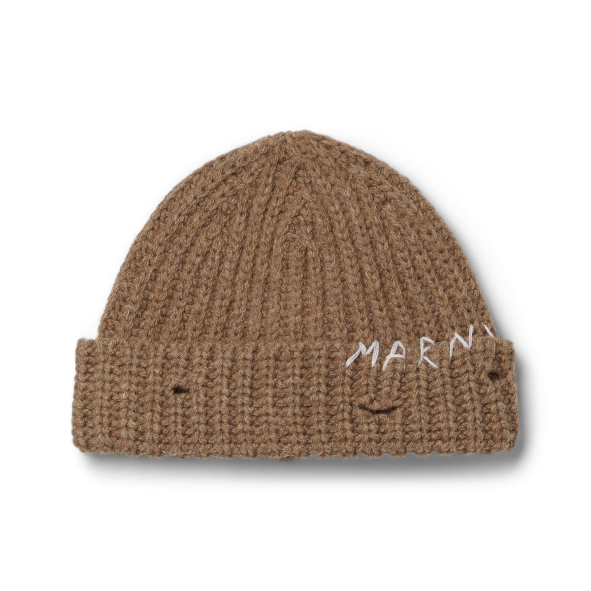 MARNI Hand-Stitched Logo Ribbed Beanie (Hazelnut)